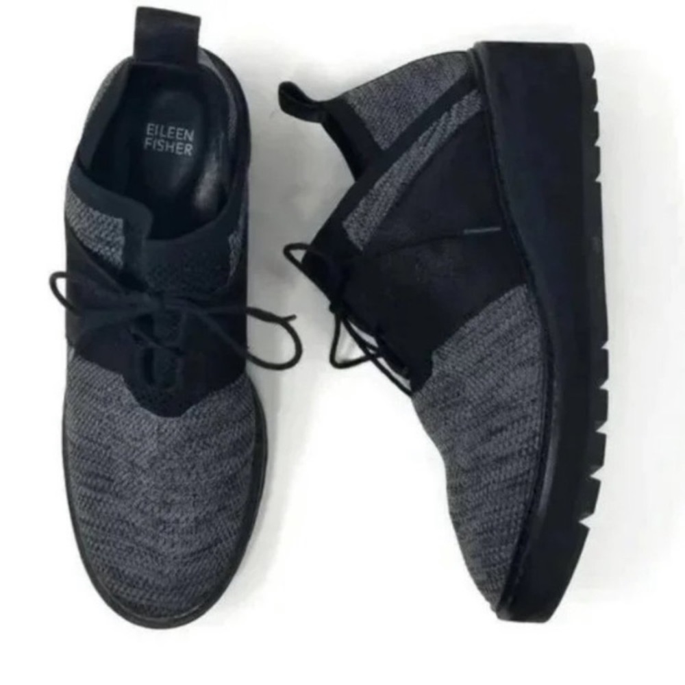 Eileen Fisher Wilson-knit fabric and suede nubuck wedge Oxford  sneaker -size 10